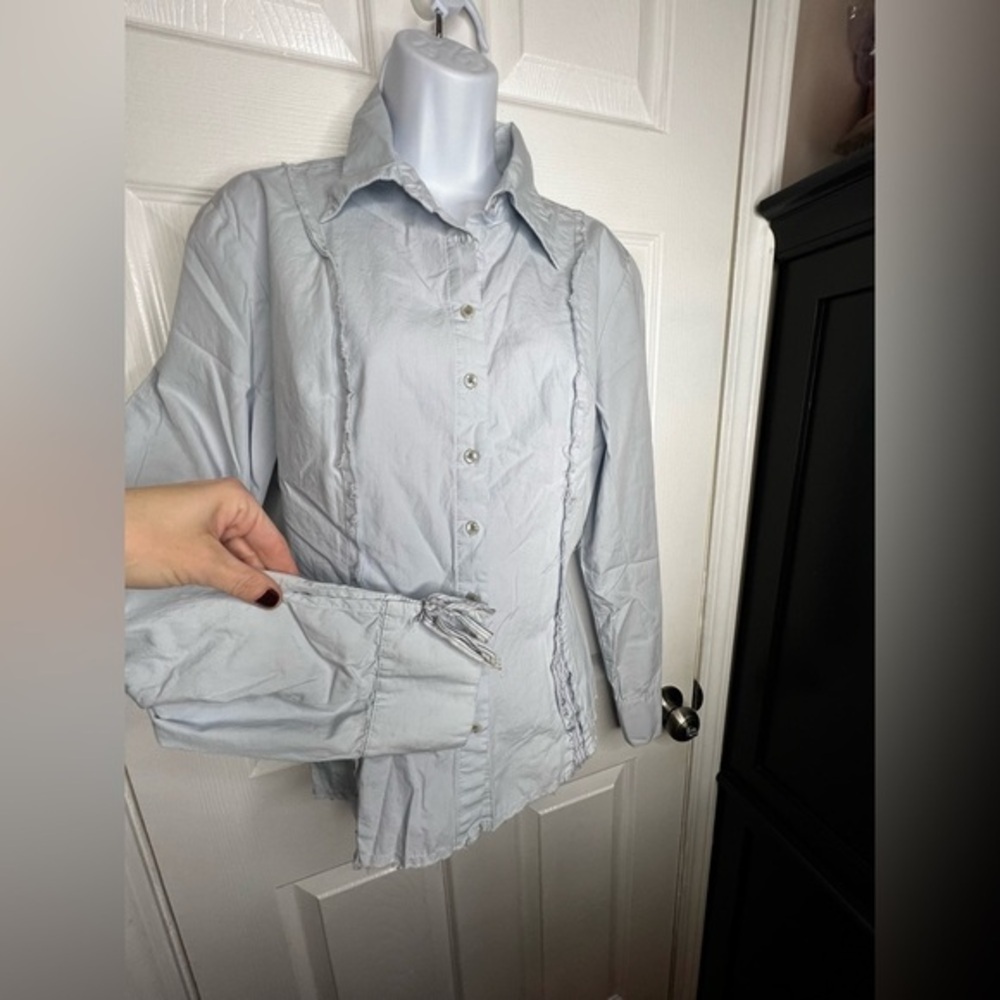 Tucker Women’s Large Blue Collared Cotton Long Sleeve Oxford Shirt Button Up L - Picture 2 of 15